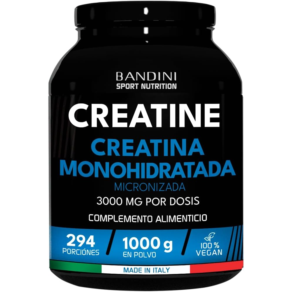 Bandini® Creatina Monohidratada en Polvo 1kg/1000g Pura - Para mejorar el Rendimiento y la Potencia Muscular - A base de Monohidrato de Creatina - Suplemento sin aditivos - 100% vegano